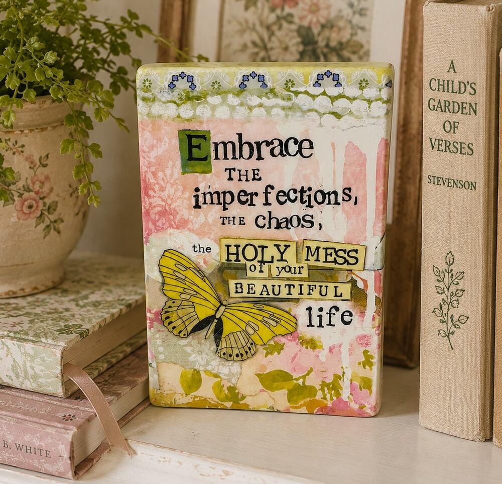 Demdaco Embrace the Imperfections Plaque Butterfly Decor Cottagecore